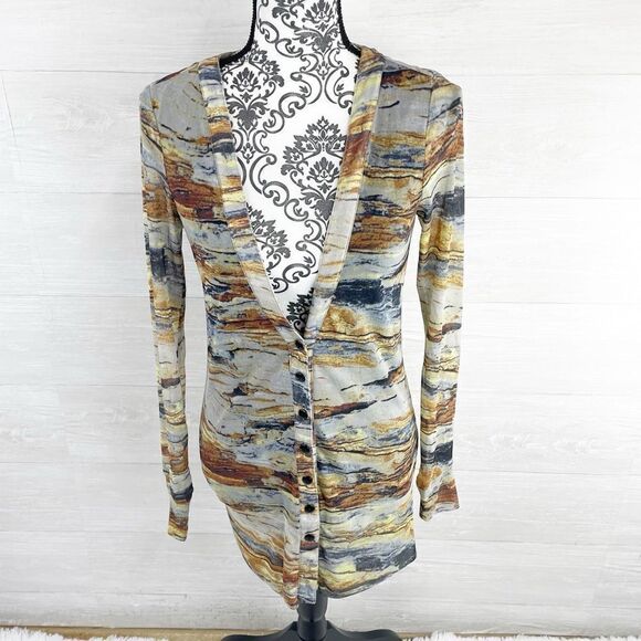 Vivienne Vivienne Tam Watercolor Button Down Long Stretch Cardigan - Picture 1 of 7